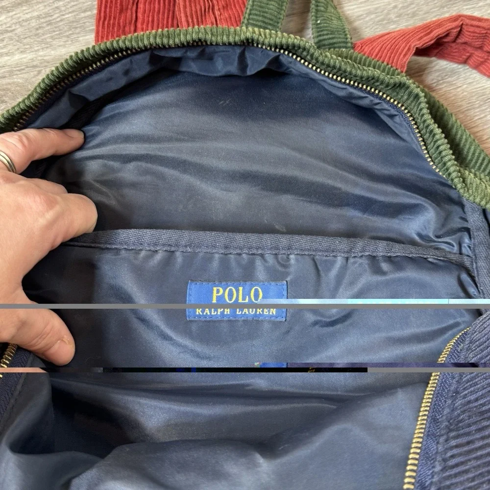 Polo Ralph Lauren Corduroy Colorblock Backpack Blue Red Green Laptop Travel Bag